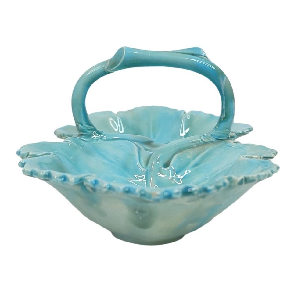 Vintage Holland Mold Double Leaf Dish Relish Condiment Soap Blue White Ceramic - Picture 6 of 10